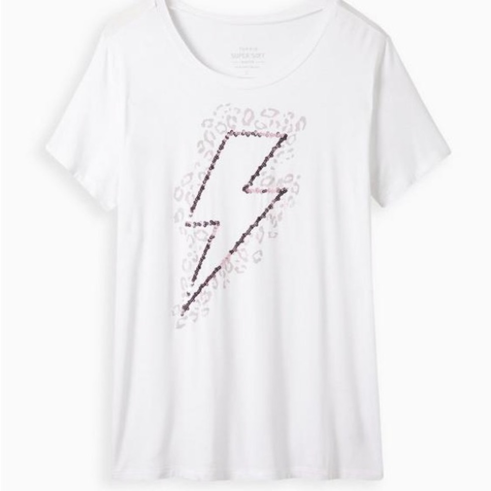 Torrid Perfect Tee - Super Soft Leopard Sequin Bolt White Size 1 (14/16)